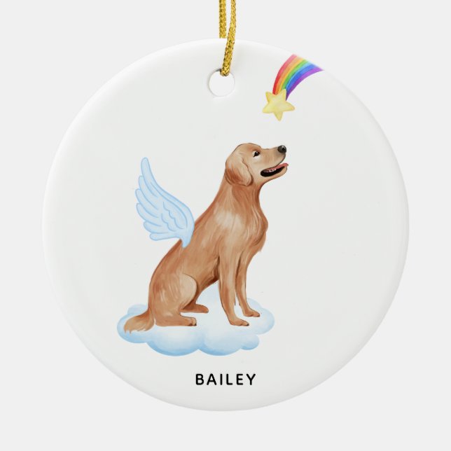 Golden Retriever Angel Personalized Dog Memorial Ceramic Ornament (Front)