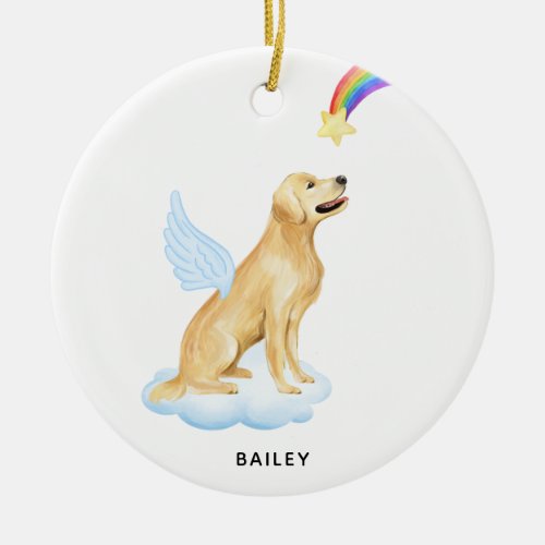 Golden Retriever Angel Rainbow Pet Dog Memorial Ceramic Ornament