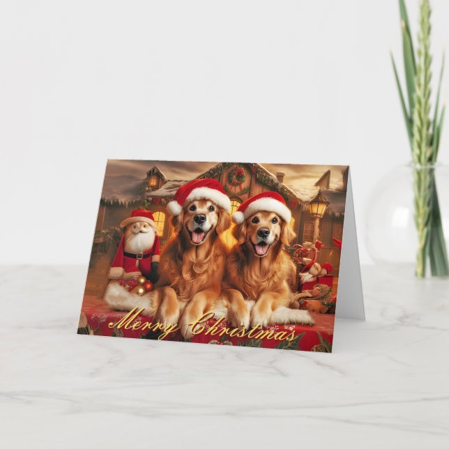 Golden Retriever Antique Christmas Card (Front)
