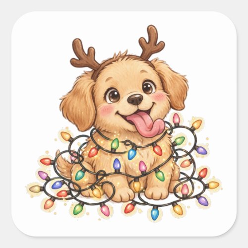 Golden Retriever Antlers Christmas Lights Sticker