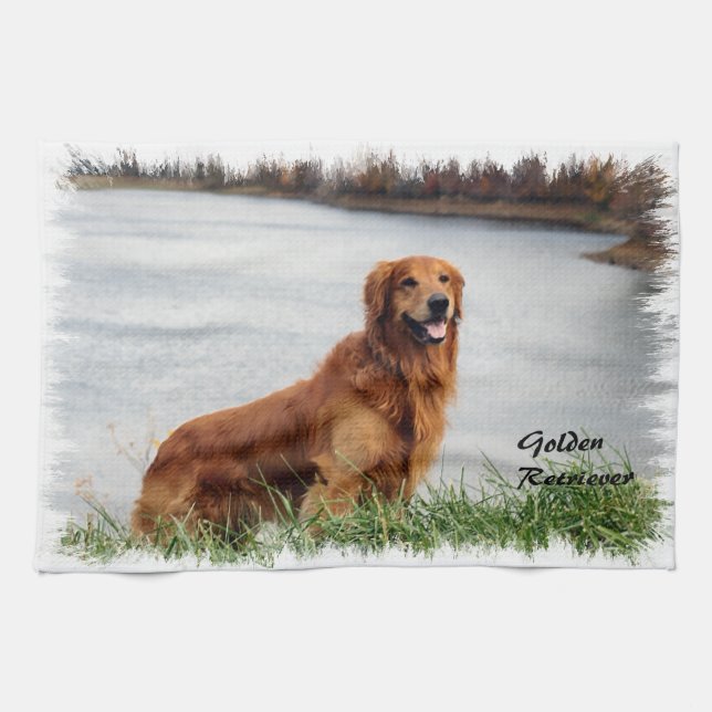 Golden Retriever Art Kitchen Towel (Horizontal)