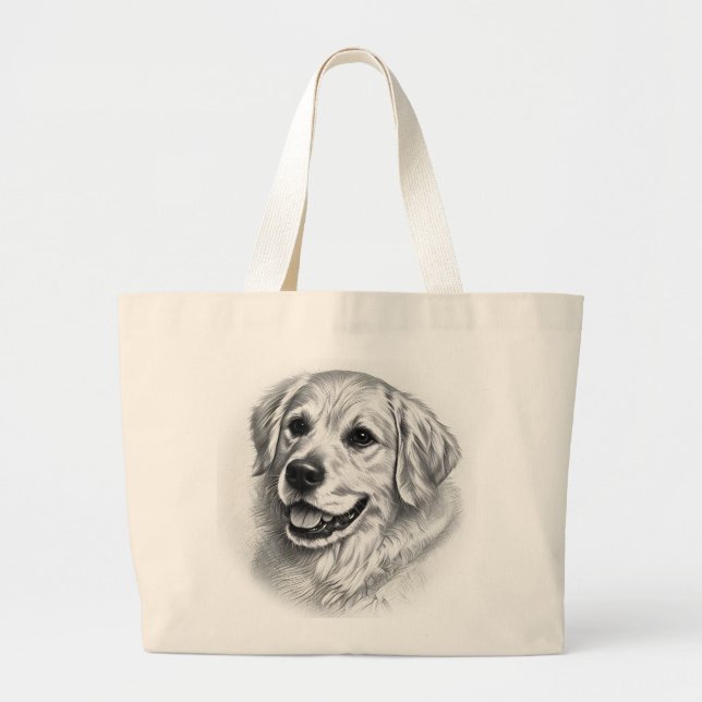 Golden Retriever Artistic Sketch Portrait Tote Bag (Front)