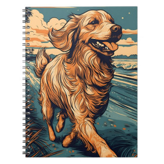 Golden Retriever at a tropical beach during sunset Notebook