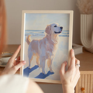 Golden Retriever at the Beach Coastal Art Print