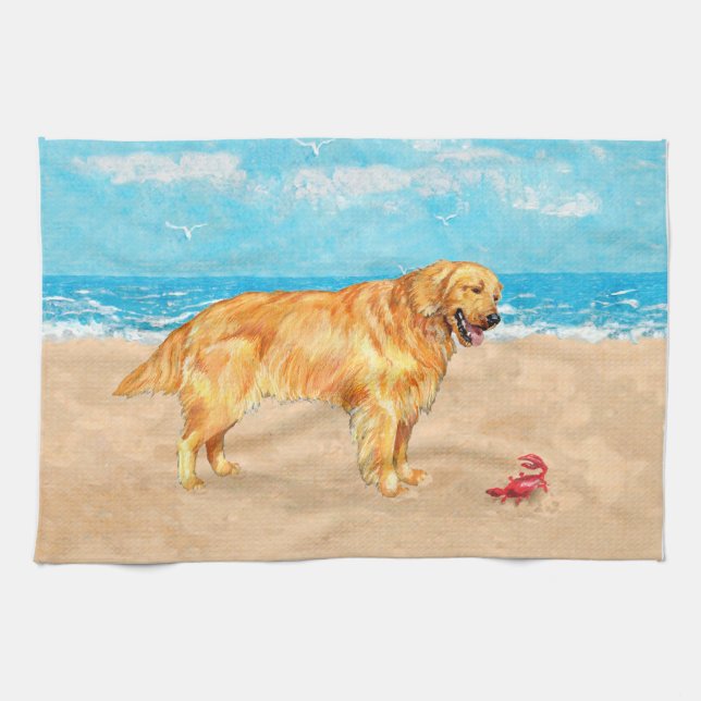 Golden Retriever at the Beach Towel (Horizontal)