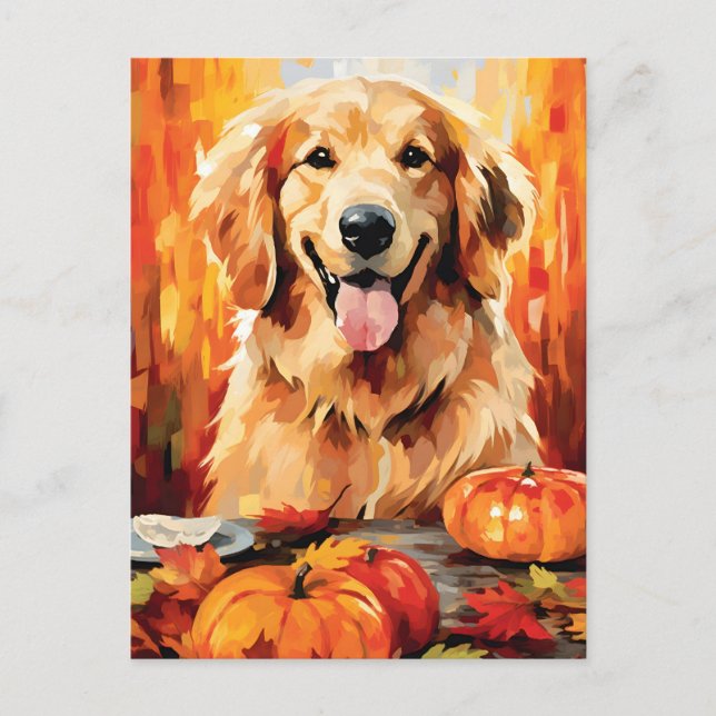 Golden Retriever Autumn Thanksgiving  Postcard (Front)