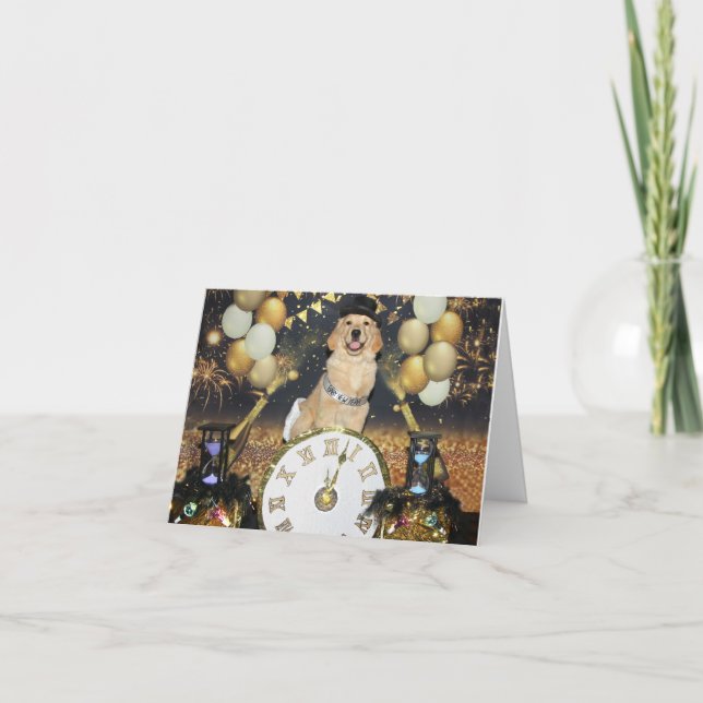 Golden Retriever Baby New Year New Year’s Eve Holiday Card (Front)