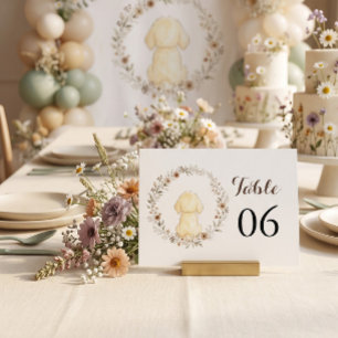 Golden Retriever Baby Shower Brown Watercolor Table Number