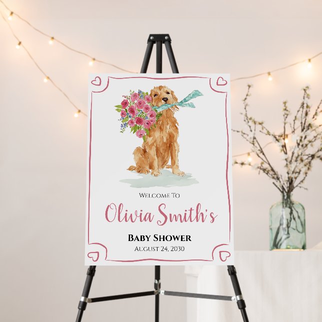 Golden Retriever Baby Shower Sign (In Situ (Stand))