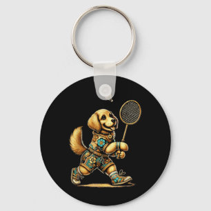 Golden Retriever Badminton Player Shuttle  Keychain