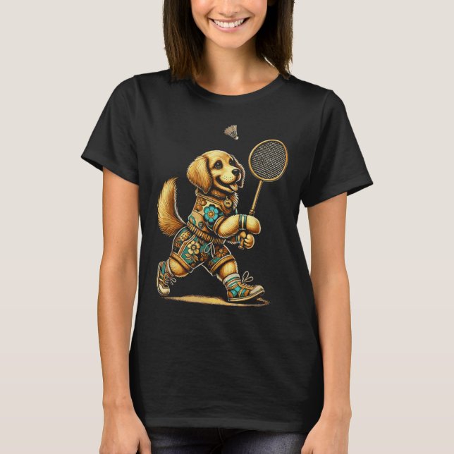 Golden Retriever Badminton Player Shuttle  T-Shirt (Front)