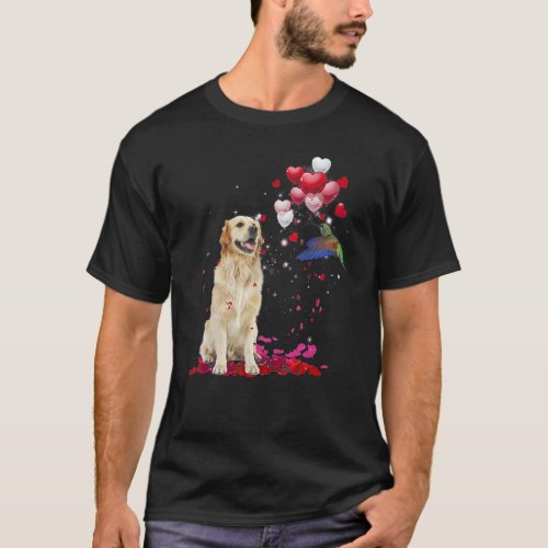 Golden Retriever Balloon Hummingbird Heart Love Ro T-Shirt