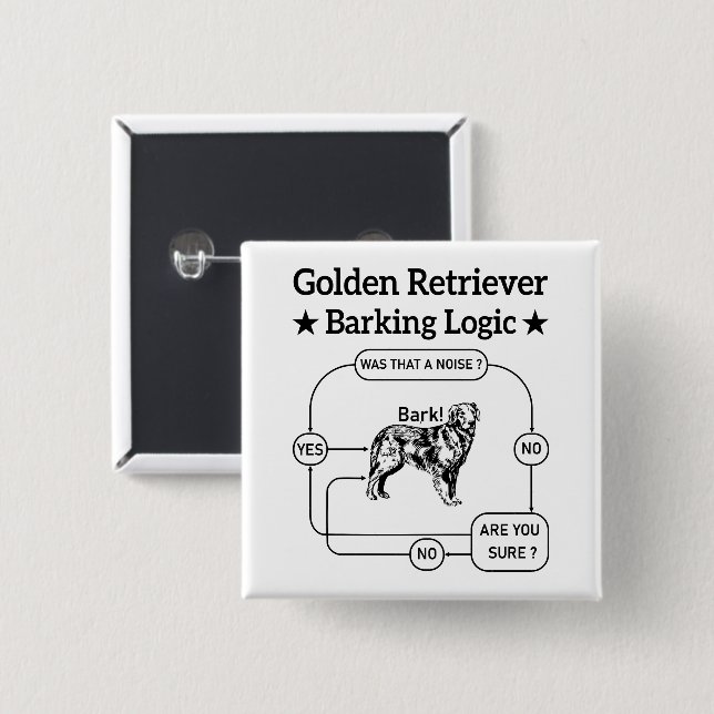 Golden Retriever Barking Logic Funny Dog Sarcastic Button (Front & Back)