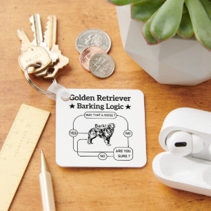 Golden Retriever Barking Logic Funny Dog Sarcastic Keychain
