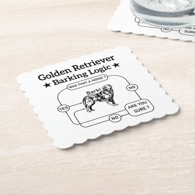 Golden Retriever Barking Logic Funny Dog Sarcastic Paper Coaster (Angled)