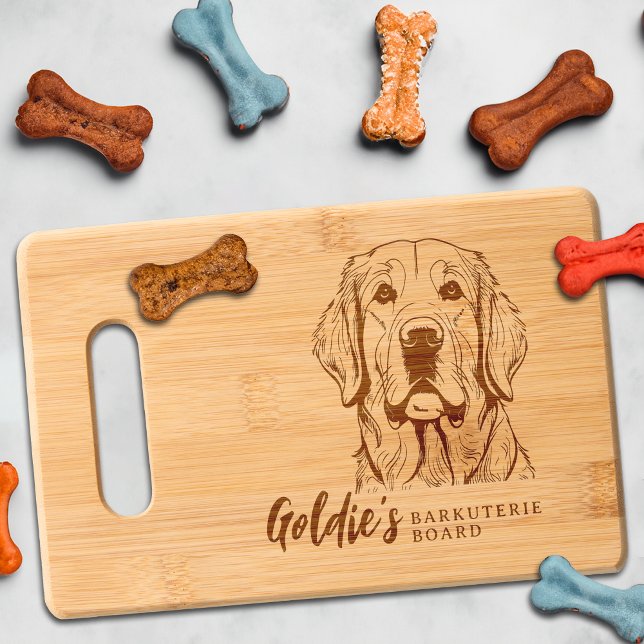 Golden Retriever Barkuterie Dog Treat Wood Engraved Cutting Board (Golden Retriever Dog Cutting Board Barkuterie Personalized Dog's Name, Gift for Dog Mom, Dad, Owner)