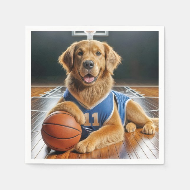 Golden Retriever Basketball Player Napkins (Front)