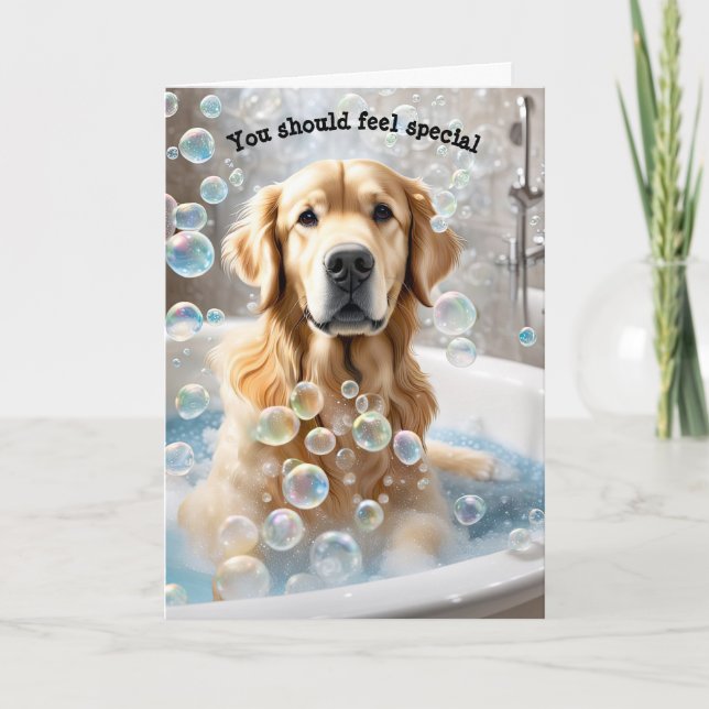Golden Retriever Bath Birthday Humor Card (Front)