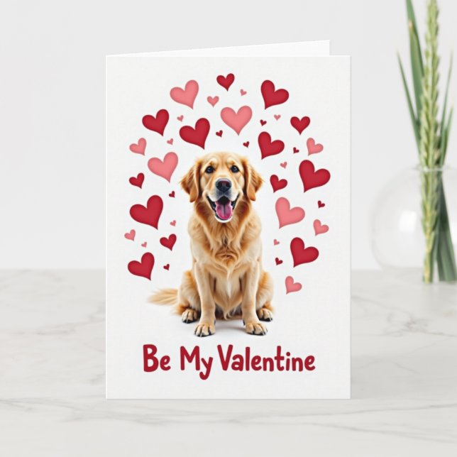 Golden Retriever Be My Valentine Card (Front)