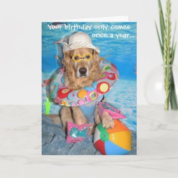 Golden Retriever Beach Bather Birthday Splash Card by GoldDogMagic at Zazzle