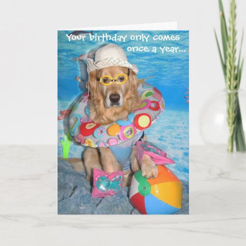 Golden Retriever Beach Bather Birthday Splash Card