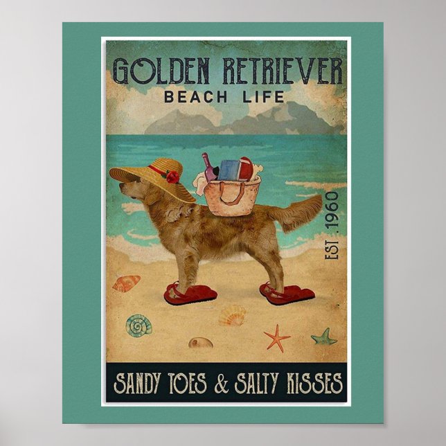 Golden Retriever Beach Beauty Poster (Front)
