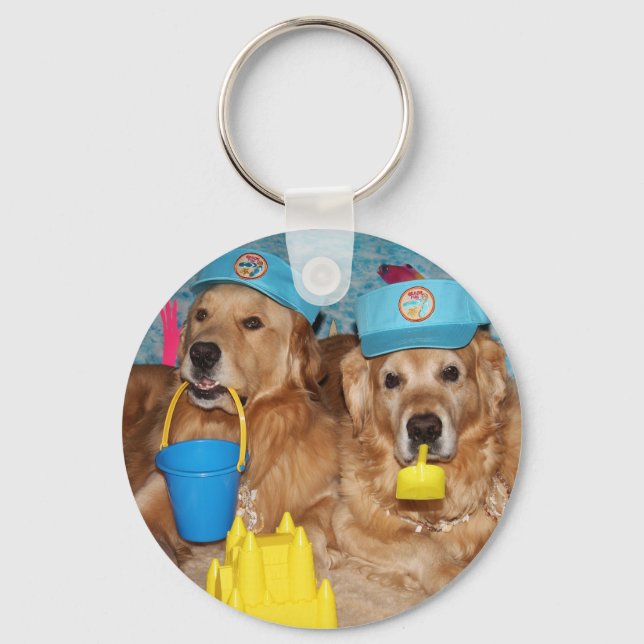 Golden Retriever Beach Bums Keychain (Front)