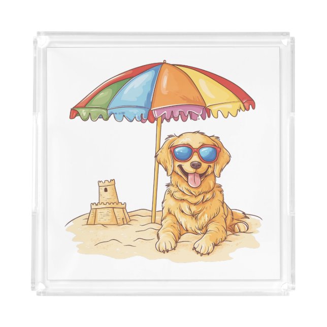 Golden Retriever Beach Dog Acrylic Tray (Front)