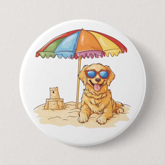 Golden Retriever Beach Dog Button (Front)