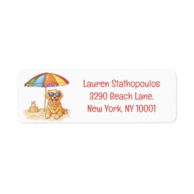 Golden Retriever Beach Dog Label (Front)
