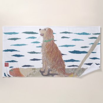 Golden Retriever  Beach Dog  Modern Beach Towel by BlessHue at Zazzle