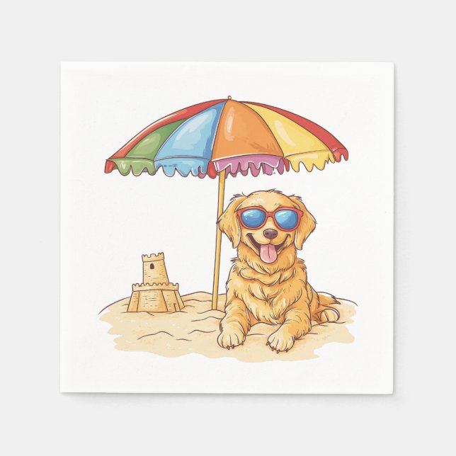 Golden Retriever Beach Dog Napkins (Front)