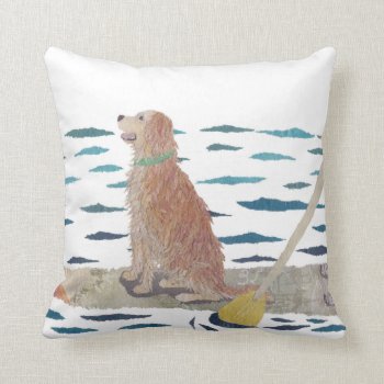 Golden Retriever  Beach Dog  Paddle Board Throw Pillow by BlessHue at Zazzle