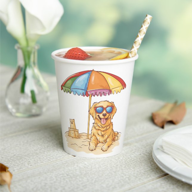 Golden Retriever Beach Dog Paper Cups (Insitu)