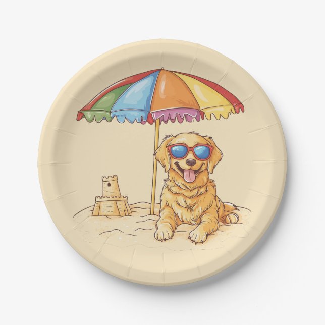 Golden Retriever Beach Dog Paper Plates (Front)