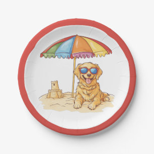 Golden Retriever Beach Dog Paper Plates