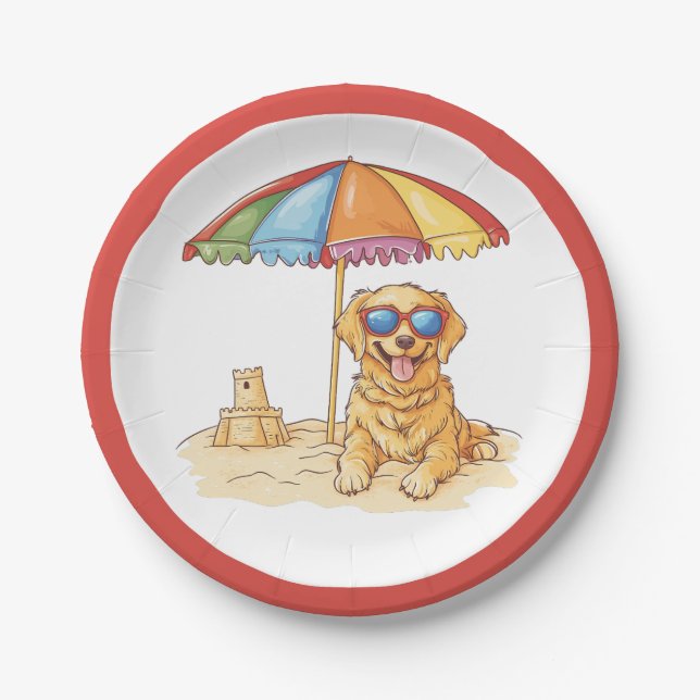 Golden Retriever Beach Dog Paper Plates (Front)