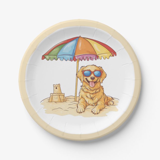 Golden Retriever Beach Dog Paper Plates (Front)