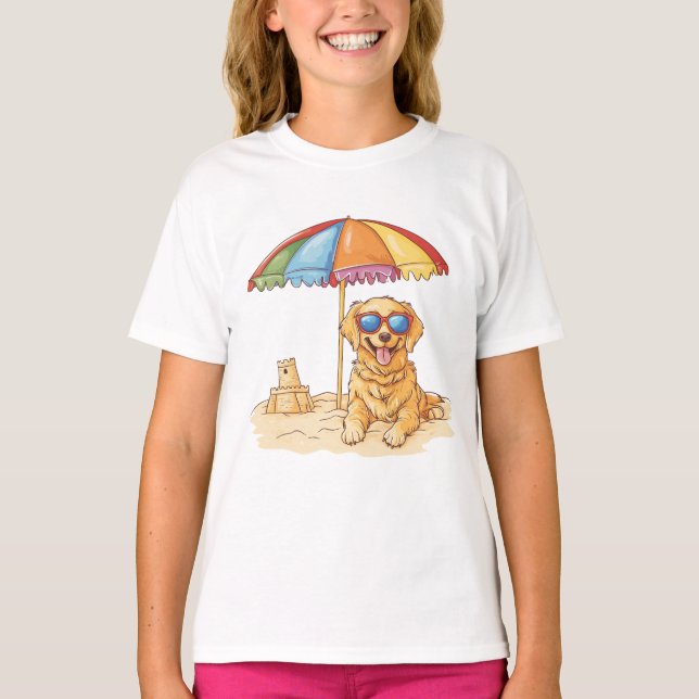 Golden Retriever Beach Dog T-Shirt (Front)