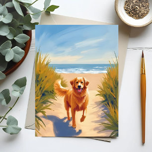 Golden Retriever Beach Path Ocean Dog Pet Postcard