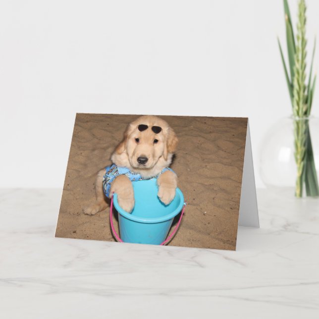 Golden Retriever Beach Puppy Birthday  Card (Front)