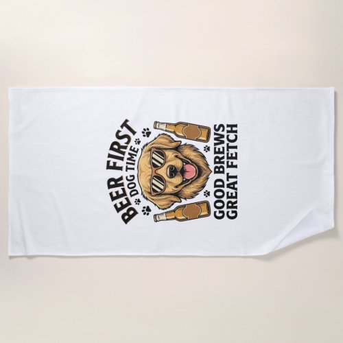 Golden Retriever Beer Shirt Funny Dog Lover Vintag Beach Towel