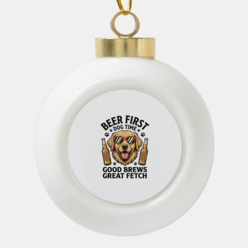 Golden Retriever Beer Shirt Funny Dog Lover Vintag Ceramic Ball Christmas Ornament