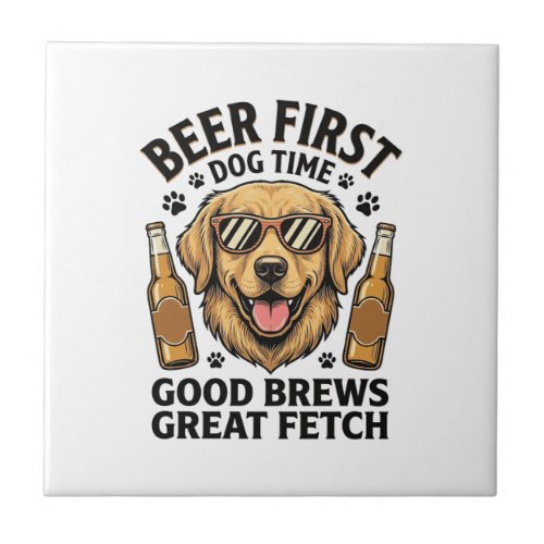 Golden Retriever Beer Shirt Funny Dog Lover Vintag Ceramic Tile