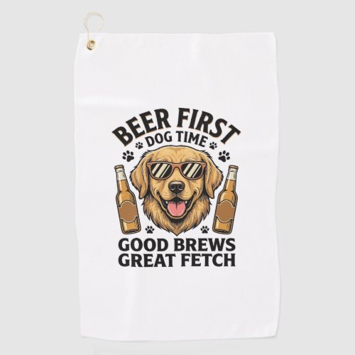 Golden Retriever Beer Shirt Funny Dog Lover Vintag Golf Towel