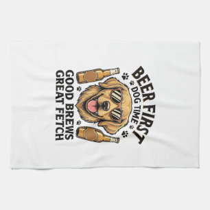 Golden Retriever Beer Shirt Funny Dog Lover Vintag Kitchen Towel