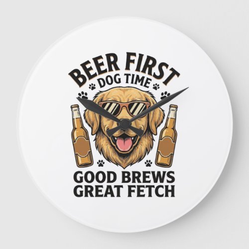 Golden Retriever Beer Shirt Funny Dog Lover Vintag Large Clock