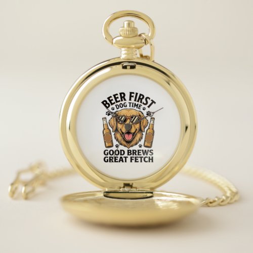Golden Retriever Beer Shirt Funny Dog Lover Vintag Pocket Watch