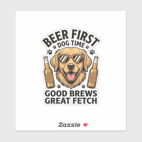 Golden Retriever Beer Shirt Funny Dog Lover Vintag Sticker
