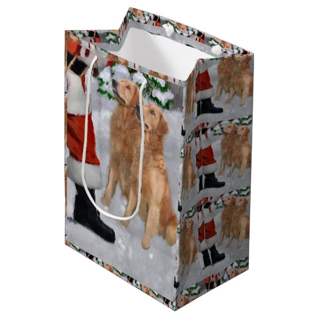 Golden Retriever Believe Christmas Medium Gift Bag (Front Angled)